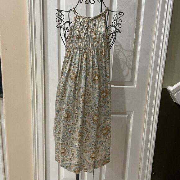 ZARA MINI DRESS TUNIC 100% SILK SMOCKED NECK HALTED PAISLEY ICONIC CHIC SZ M - Picture 12 of 16